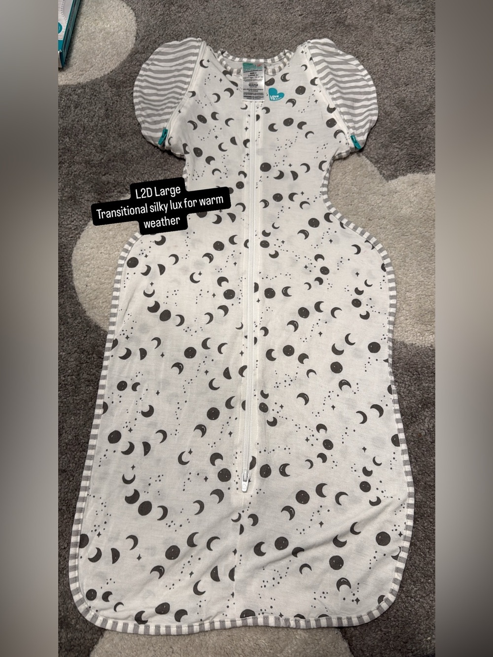 Love to Dream Sleep Sack in White with Gray Moon Print